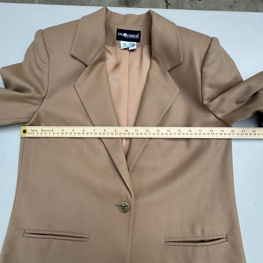 Vintage‎ 100% Wool Blazer Camel Tan Jacket Minimalist Neutral Classic Size 10P